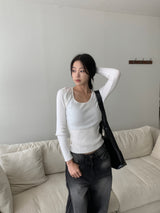 Daily Hug Soft Square Neck Golji ニット長袖Tシャツ (4 Colors)
