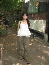 Mealing Frill Button Lace Flared Sleeveless Blouse