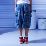 Dirty wide bermuda pants_Denim blue
