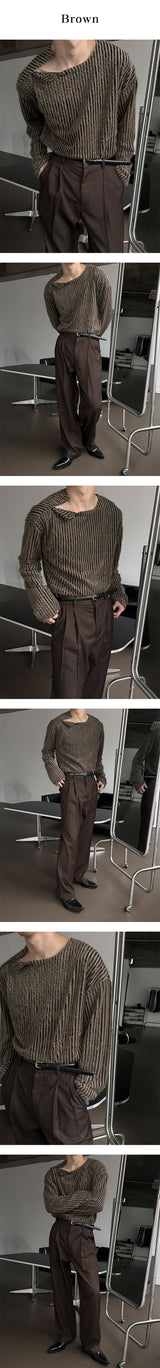 [S/S] ストライプスナップヘンリーネックスリーブ(2color)