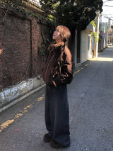 Hino Fluffy Fur Collar Pocket Jumper