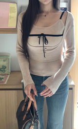 glaze ribbon button rib top set