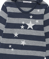 W U NECK STRIPED STAR KNIT HOODIE NAVY(CV2FFFK601A)