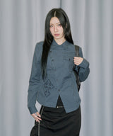 Cross Applique Slimfit Check Shirt - NAVY