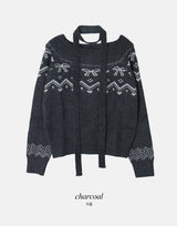 [SHOPPERMADE] オフショルダーリボンノルディックニット+ タイセット(4color)