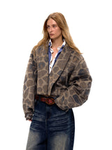 NyDkyel™ Wool blend fabric vintage lapel leopard print fur jacket