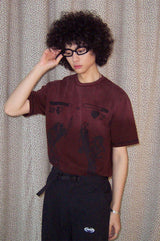 Water-washed pure cotton rust red retro casual loose short-sleeved T-shirt for summer