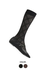 Check sheer knee socks