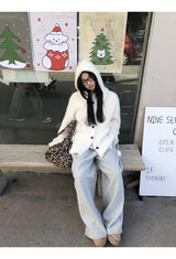 Formal oversized-fit hooded soft knit cardigan