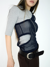 one shoulder mesh sleeveless(2color)
