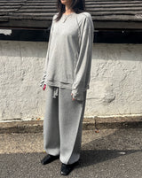 アンバランスネックラインスラッシュカットレイヤードTシャツ(グレー)