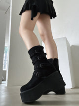 BUCKLE PLATFORM HALF BOOTS (BLACK)