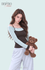 Green block layer long-sleeve T-shirt