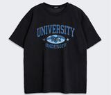 オーバーフィットクルーネックユニバーシティカーモ半袖Tシャツ ブラックブルー
