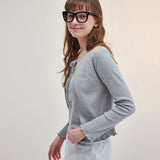 RIBBON PUNCHING CARDIGAN_GRAY