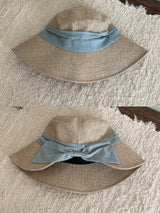 Sky blue linen color-block bucket hat