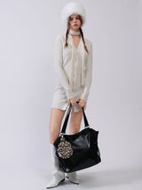 Fluffy Tambourine Chain Bag - Leopard