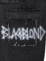BBD Sprayed Logo Multi-Pocket Denim Cargo Pants (Black)
