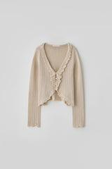 T/T Frill collar ribbed cardigan - beige