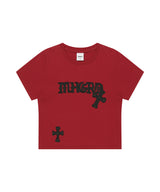 ゴシックアップリケクロップTシャツ_レッド