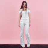 ROSE PATCH BOOT-CUT PANTS [IVORY]