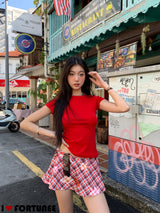 Check Floral Flare Mini Pants Skirt