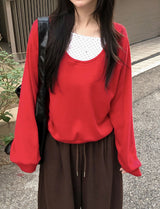 UネックアイレットベーシックニットTシャツ (4color)