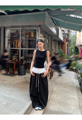 Rose Black Backless Sleeveless T-shirt