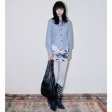 Overlay Panel Stripe Shirt [Vintage blue]