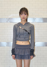 wave lace ribbon hoody - grey