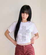フラワークロス スリムTシャツ - ホワイト