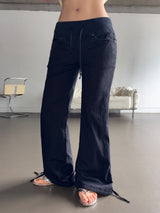リズリー エラスティック ウエスト コットン ブーツカット パンツ 2カラー