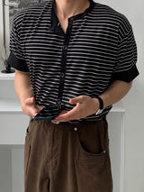 Striped Short-Sleeve Cardigan