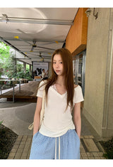 White lace halter layered short-sleeved T-shirt