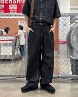 stainless steel linen wide denim jeans