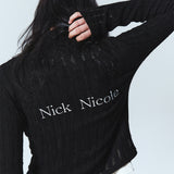 ニコール ダメージ ニット ジップアップ_ブラック