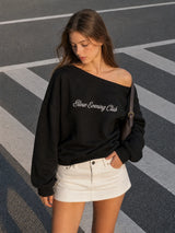 SIGNATURE LOGO ONE-SHOULDER SWEATSHIRT [BLACK]