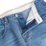 WASHING CURVED WIDE DENIM PANTS LIGHT BLUE