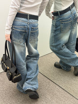  Double back pocket wrinkle denim pants(2color)