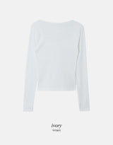 Raymi Heart Neck Shirring Slim Rib T-Shirt (4color)