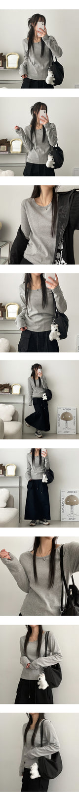 Benground Neck Basic Long Sleeve T-shirt
