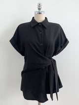 Hedden Linen Shirt Wrap Banding Wide Pants Set