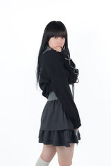 laceup ribbon knitset(black)