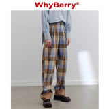 WhyBerry 22AW”レトロな英国風デニムアメリカンチェック柄パンツカジュアルワイドレッグパンツ