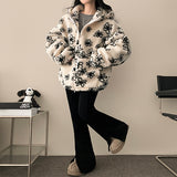 Flower Oversized Dumble Hood Zip-Up Jumper