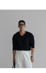 VネックベーシックニットTシャツ [Navy]
