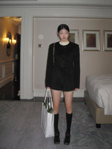 Black round wool no collar jacket