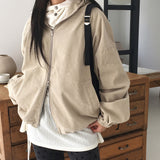 Sithern Corduroy Two-Way Hooded Zip-Up Jacket