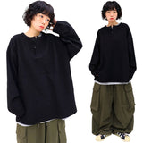 Over Waffle Henley Neck Long Sleeve Tee