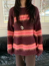 Hazy Hairy Stripe Loose Rose-Fit Knit